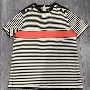 Vintage 70s Striped Short Sleeve Top with Coral Accent